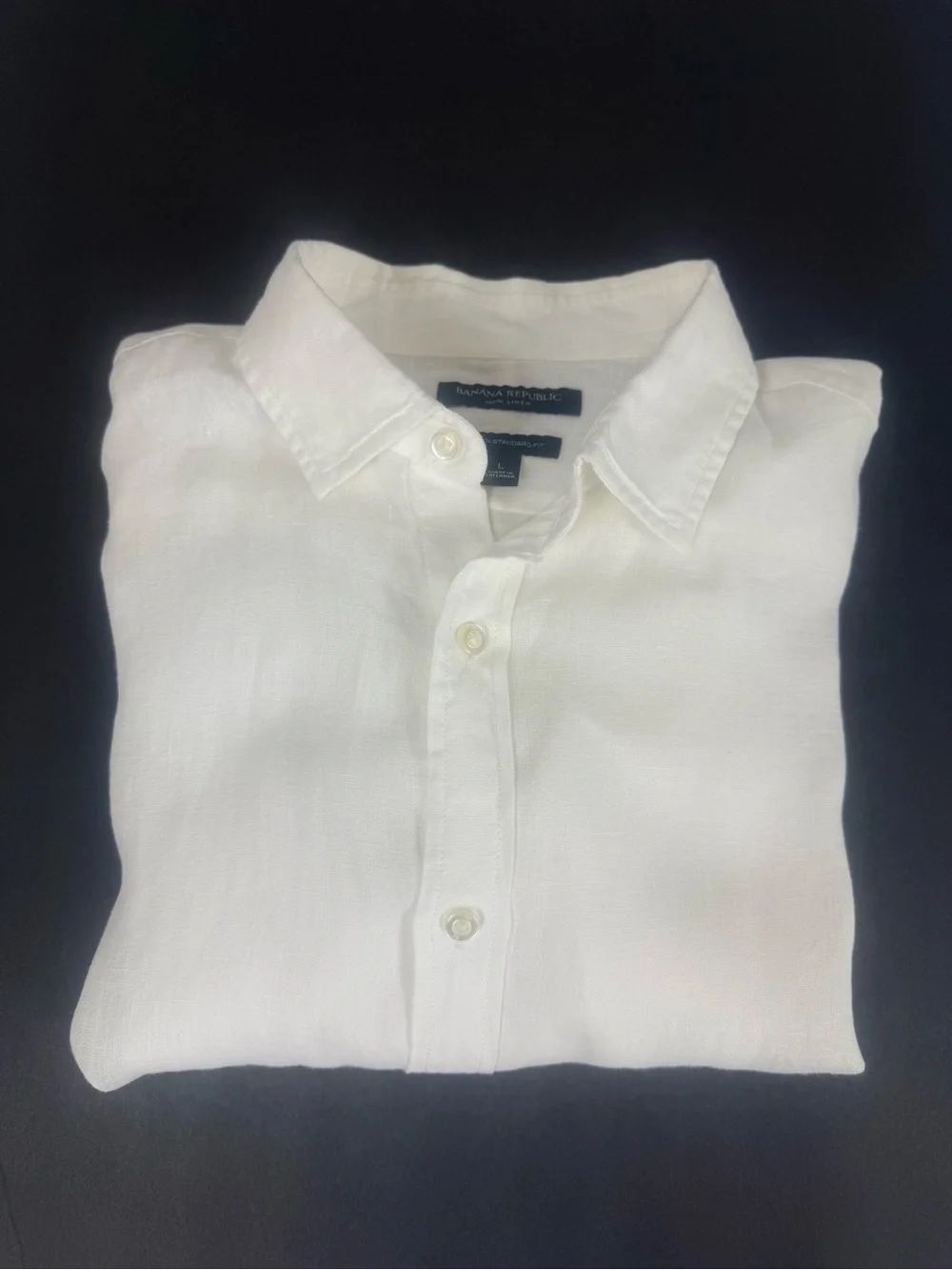 Banana Republic Men’s White Linen Button-Down Shirt Camden Standard Fit L